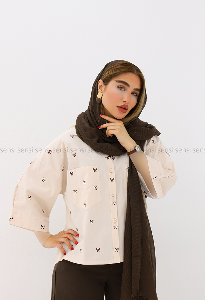 شومیز پاپیون دوزی لینن کد1006195